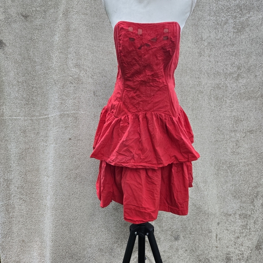 MOONGLOW Chic Strapless Red Ruffle Dress - Picture 5 of 15